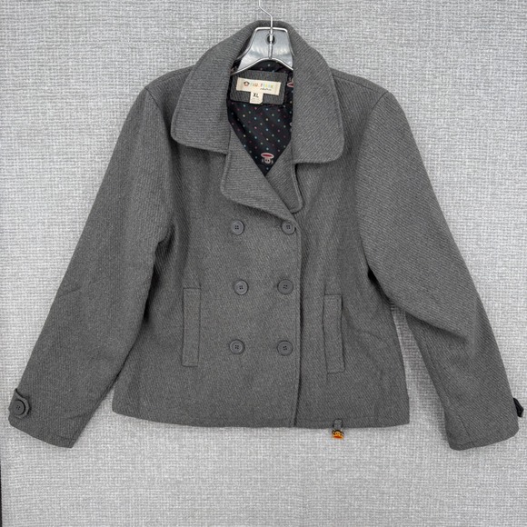 Paul Frank Jackets & Blazers - Vintage Paul Frank Pea Coat Women XL Gray Wool Blend Polka Dot Lining Y2K